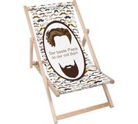 Dreamroots Chaise longue pliante en bois jusqu'à 130 kg, Chaise longue pliante avec réglage de l'inclinaison du dossier sur 3 niveaux, Le meilleur papa est le plus grand