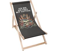 Dreamroots Chaise longue pliante en bois jusqu'à 130 kg, Chaise longue pliante avec réglage de l'inclinaison du dossier en 3 positions,Je suis un papa avec des tatouages