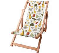 Dreamroots Chaise longue pour enfants pliable en bois jusqu'à 130 kg, Chaise longue pliable avec dossier inclinable en 3 positions, Cartoon Style Dino