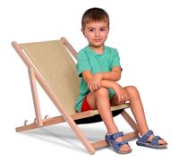 DreamRoots Chilienne Enfant Pliante en Bois - Transat Enfant Jusqu’à 130 kg - Chaise Longue Extérieur - Tissu Polyester Imitation Lin Résistant aux UV - Transat Jardin Lavable et Compact