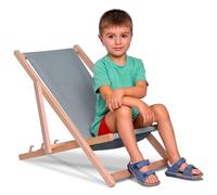 DreamRoots Chilienne Enfant Pliante en Bois - Transat Enfant Jusqu’à 130 kg - Chaise Longue Extérieur - Tissu Polyester Imitation Jeans Résistant aux UV - Transat Jardin Lavable et Compact