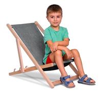 DreamRoots Chilienne Enfant Pliante en Bois - Transat Enfant Jusqu’à 130 kg - Chaise Longue Extérieur - Tissu Polyester Imitation Jeans Résistant aux UV - Transat Jardin Lavable et Compact