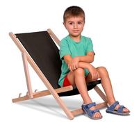 DreamRoots Chilienne Enfant Pliante en Bois - Transat Enfant Jusqu’à 130 kg - Chaise Longue Extérieur - Tissu Polyester Imitation Jeans Résistant aux UV - Transat Jardin Lavable et Compact