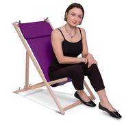 DreamRoots Chilienne Jardin Extérieur Bois avec Appuie-tête - Chaise Longue Balcon Pliable 3 Positions - Transat Bois Résistant 130 kg - Tissu Polyester Lavable 220 g/m² - Purple