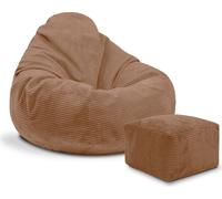 Dreamroots Pouf, 90x90x100 cm, Pouf avec remplissage, Pouf avec repose-pieds, Pouf avec housse, Ours brun