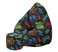 DreamRoots Pouf Chambre avec Tabouret et Sac de Protection - Pouf Poire Adulte ou ado Gamer - Bean Bag Chair avec Remplissage Oxford Game Zone