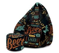 DreamRoots Pouf Chambre avec Tabouret et Sac de Protection - Pouf Poire Adulte ou ado Gamer - Bean Bag Chair avec Remplissage Oxford Black Beer