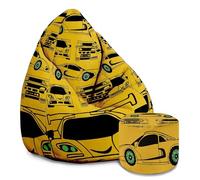 DreamRoots Pouf Chambre avec Tabouret et Sac de Protection - Pouf Poire Adulte ou ado Gamer - Bean Bag Chair avec Remplissage Velvet Yellow Car