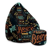 DreamRoots Pouf Chambre avec Tabouret et Sac de Protection - Pouf Poire Adulte ou ado Gamer - Bean Bag Chair avec Remplissage Velvet Black Beer