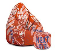 DreamRoots Pouf Chambre avec Tabouret et Sac de Protection - Pouf Poire Adulte ou ado Gamer - Bean Bag Chair avec Remplissage Velvet Gamer Next Level