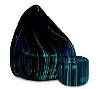DreamRoots Pouf Chambre avec Tabouret et Sac de Protection - Pouf Poire Adulte ou ado Gamer - Bean Bag Chair avec Remplissage Velvet Binary Code