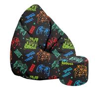 DreamRoots Pouf Chambre avec Tabouret et Sac de Protection - Pouf Poire Adulte ou ado Gamer - Bean Bag Chair avec Remplissage Velvet Game