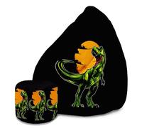 DreamRoots Pouf Chambre avec Tabouret et Sac de Protection - Pouf Poire Adulte ou ado Gamer - Bean Bag Chair avec Remplissage Oxford Wild Dinosaur