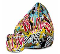 DreamRoots Pouf Chambre avec Tabouret et Sac de Protection - Pouf Poire Adulte ou ado Gamer - Bean Bag Chair avec Remplissage Oxford Wow Bang