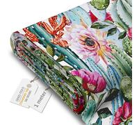 DreamRoots Tissu imperméable extérieur au metre 160 cm Largeur - Toile exterieure impermeable 100% de polyester 600D 220g/m - Tissus au metre ameublement Flowers and Cactus 1M