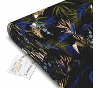 DreamRoots Tissu imperméable extérieur au metre 160 cm Largeur - Toile exterieure impermeable 100% de polyester 600D 220g/m - Tissus au metre ameublement Exotic Blue Leaves 1M