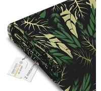DreamRoots Tissu imperméable extérieur au metre 160 cm Largeur - Toile exterieure impermeable 100% de polyester 600D 220g/m - Tissus au metre ameublement Tropical Dark Green Leaves 2M