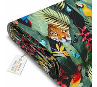 DreamRoots Tissu imperméable extérieur au metre 160 cm Largeur - Toile exterieure impermeable 100% de polyester 600D 220g/m - Tissus au metre ameublement Jaguar and Palm Leaves mètre linéaire