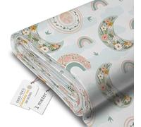 DreamRoots Tissu imperméable extérieur au metre 160 cm Largeur - Toile exterieure impermeable 100% de polyester 600D 220g/m - Tissus au metre ameublement Spring Rainbow and Moon 1M