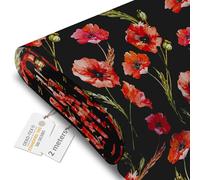 DreamRoots Tissu imperméable extérieur au metre 160 cm Largeur - Toile exterieure impermeable 100% de polyester 600D 220g/m - Tissus au metre ameublement Poppies on Black 2M