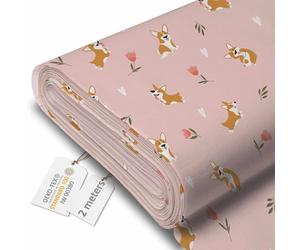 DreamRoots Tissu imperméable extérieur au metre 160 cm Largeur - Toile exterieure impermeable 100% de polyester 600D 220g/m - Tissus au metre ameublement Corgi Tulips 2M