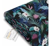 DreamRoots Tissu imperméable extérieur, Blue Dark Garden, 2 m | Tissu extérieur imperméable au mètre, toile polyester 600D 220 g/m², anti UV, textilène store, ameublement
