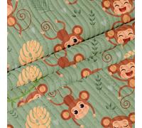 DreamRoots Tissu velours côtelé avec motif singe vert 1 m x 140 cm