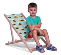 DreamRoots Transat Enfant Bois Chilienne, Bee Life, Taille S | Chaise longue enfant extérieur, bain de soleil, chaise de plage, fauteuil jardin, pliable, hêtre, polyester 130 kg
