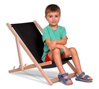 DreamRoots Transat Enfant Bois Chilienne Chaise Longue, Black, S | Chaise longue enfant extérieur, bain de soleil, chaise de plage, fauteuil jardin, pliable, hêtre, polyester 130 kg