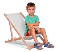 DreamRoots Transat Enfant Bois Chilienne Chaise Longue, Pale Grey, S | Chaise longue enfant extérieur, bain de soleil, chaise de plage, fauteuil jardin, pliable, hêtre, polyester 130 kg