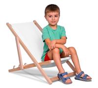 DreamRoots Transat Enfant Bois Chilienne Chaise Longue, White, S | Chaise longue enfant extérieur, bain de soleil, chaise de plage, fauteuil jardin, pliable, hêtre, polyester 130 kg