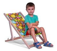 DreamRoots Transat Enfant Bois Chilienne, Friends, Taille S | Chaise longue enfant extérieur, bain de soleil, chaise de plage, fauteuil jardin, pliable, hêtre, polyester 130 kg