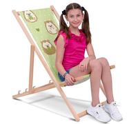 DreamRoots Transat Enfant Bois Chilienne, Hedgehog and Grass, Taille M | Chaise longue enfant extérieur, bain de soleil, chaise de plage, fauteuil jardin, pliable, hêtre, polyester 130 kg