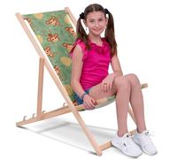 DreamRoots Transat Enfant Bois Chilienne, Monkey on Jungle, Taille M | Chaise longue enfant extérieur, bain de soleil, chaise de plage, fauteuil jardin, pliable, hêtre, polyester 130 kg