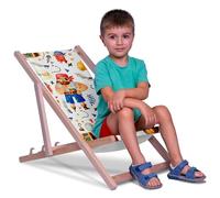 DreamRoots Transat Enfant Bois Chilienne, Pirate, Taille S | Chaise longue enfant extérieur, bain de soleil, chaise de plage, fauteuil jardin, pliable, hêtre, polyester 130 kg