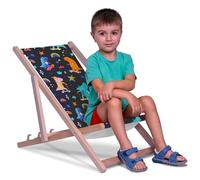 DreamRoots Transat Enfant Bois Chilienne, Skater Dinosaurs, Taille S | Chaise longue enfant extérieur, bain de soleil, chaise de plage, fauteuil jardin, pliable, hêtre, polyester 130 kg
