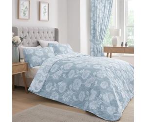 Dreams & Drapes Couvre-lit bleu chrysanthème (230 x 200 cm) - Doux au toucher - Design réversible (2 couleurs) - Couvre-lit matelassé floral bleu clair - Parure de lit vintage à fleurs bleues - Housse