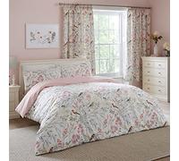 Dreams & Drapes - Housse de Couette à Fleurs et Oiseaux Roses - 200 x 200 cm - 2 taies d'oreiller - Motifs réversibles - Parure de lit Florale Vintage Rose - Parure de lit à Fleurs de Jardin