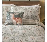 Dreams & Drapes - Housse de Couette Cerf Forêt Naturelle - Lit Simple (140x200cm) - Design Réversible - Super Doux 100% Coton - Housse de Couette Flanelle Naturel - Parure de Lit Woodland Naturel