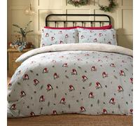 Dreams & Drapes - Housse de Couette en Polaire Rouge Vintage Rouge-Gorge de Noël - Lit Double (200 x 200 cm) - Réversible (2 Motifs) - Housse de Couette en Polaire Douce en Peluche Bleu Canard -
