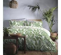 Dreams & Drapes - Housse de Couette Feuille Verte Tropicale - 230 x 220 cm - 2 Taies d'oreiller - Design Réversible - Entretien Facile - Literie Feuille de Palmier Jungle - Literie Verte