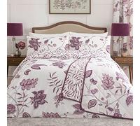 Dreams & Drapes - Housse de Couette Florale Violette - 200 x 200 cm - 2 taies d'oreiller - Literie damassé Prune - Housse de Couette Blanche et Violette - Literie Traditionnelle/Vintage Violette