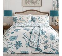 Dreams & Drapes - Housse de Couette Florale Bleu Sarcelle - 230 x 220 cm - 2 taies d'oreiller - Literie damassé Turquoise - Parure de lit Blanc et Bleu - Literie Traditionnelle/Vintage Bleu Sarcelle