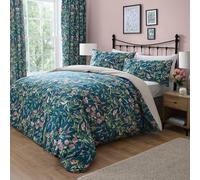 Dreams & Drapes - Housse de Couette Florale et Oiseaux Vert Sarcelle - 230 x 220 cm - 2 taies d'oreiller - Motifs réversibles - Parure de lit Florale Vintage en Vert - Parure de lit Fleur de Jardin