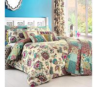 Dreams & Drapes - Housse de Couette Florale jacobéenne - 200 x 200 cm - 2 taies d'oreiller - Design réversible - Housse de Couette Patchwork bohème - Literie Mandala - Literie Cachemire