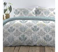 Dreams & Drapes - Housse de Couette Fougère Oeuf de Canard - 230 x 220 cm - 2 Taies d'oreiller - Réversible - Literie Florale - Housse de Couette Florale Feuille d'Oeuf de Canard