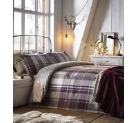 Dreams & Drapes - Housse de Couette hérisson à Carreaux Prune - 200 x 200 cm - 2 taies d'oreiller - 100% Coton brossé Doux - Design réversible - Literie en Flanelle Violette avec hérissons