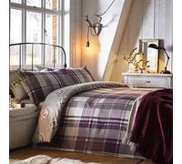 Dreams & Drapes - Housse de Couette hérisson à Carreaux Prune - 260 x 220 cm - 2 taies d'oreiller - 100% Coton brossé Doux - Design réversible - Literie en Flanelle Violette avec hérissons