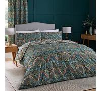 Dreams & Drapes - Housse de Couette jacobéenne Bleu Sarcelle - 200 x 140 cm - 1 taie d'oreiller - Motifs réversibles - Literie bohème Marocaine Bleue - Parure de lit persane Exotique - Lit bohème
