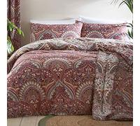 Dreams & Drapes - Housse de Couette jacobéenne Marron - 260 x 220 cm - 2 taies d'oreiller - Motifs réversibles - Literie bohème Marocaine en Rouge - Housse de Couette persane Exotique - Lit Boho